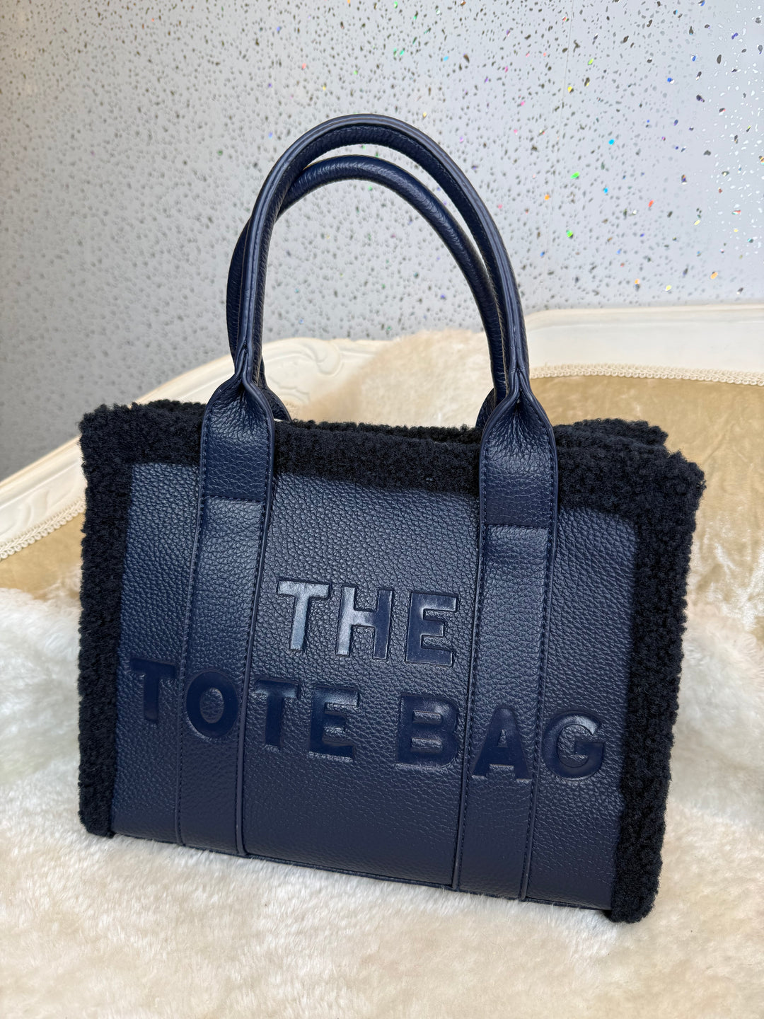 Debossed Small Fuzzy Edged Tote Handbags