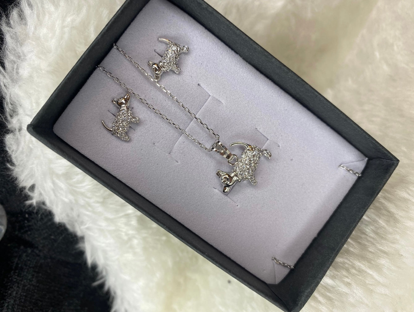 Crystal dog necklace and earring set