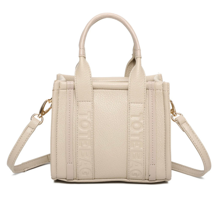  Beige tote bag text handbag with gold detail 