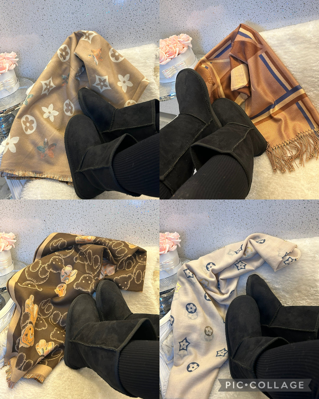 Women’s boot and scarf bundle set, cosy winter outfit with boots and matching scarf