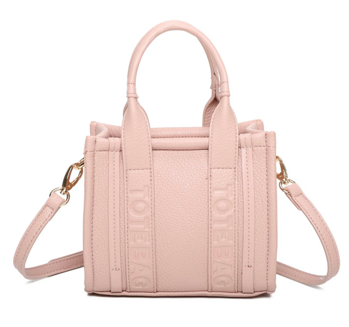 Pink tote bag text handbag with gold detail 