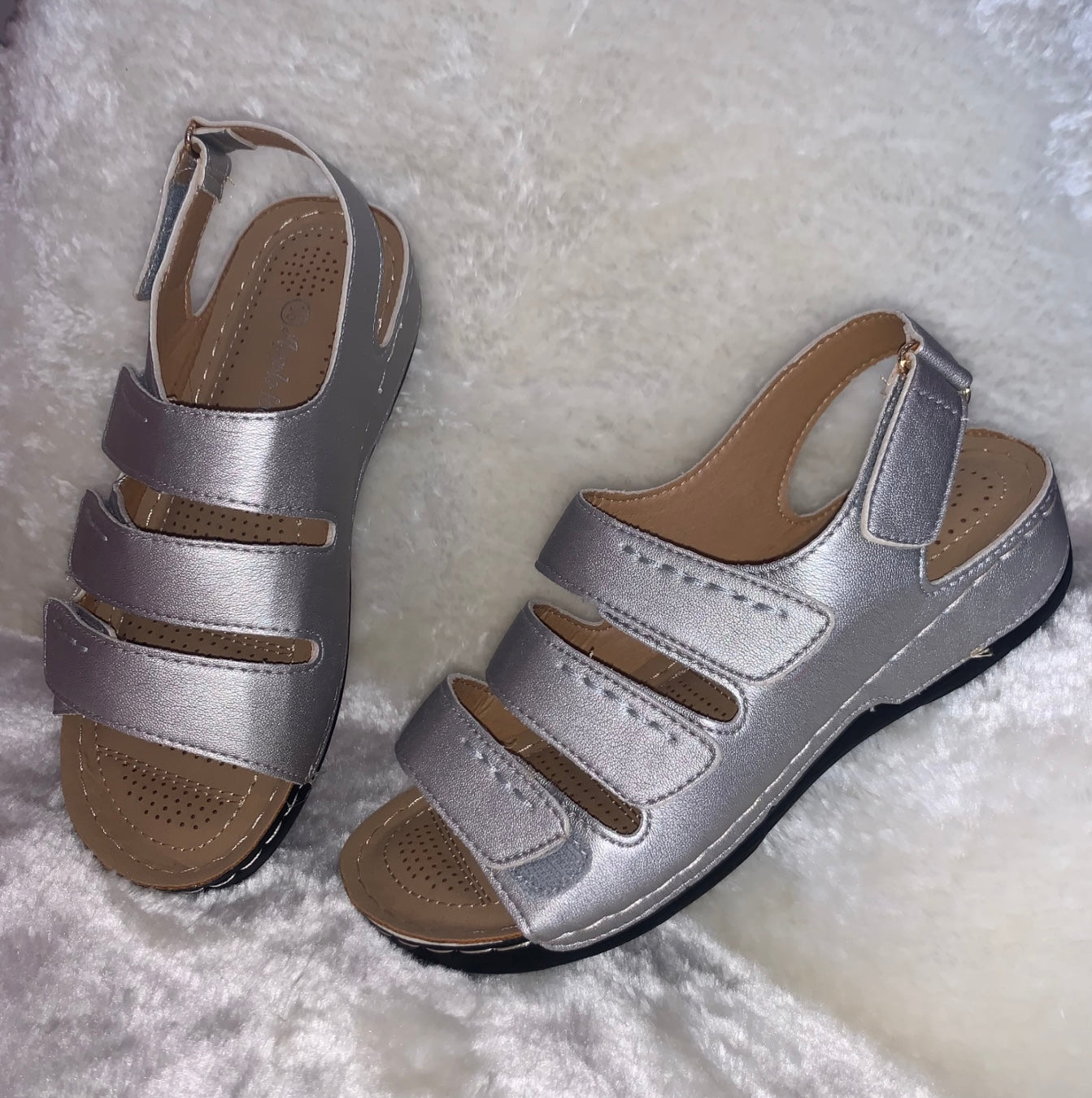 Ladies Silver velcro fastening Sandals extreme comfort