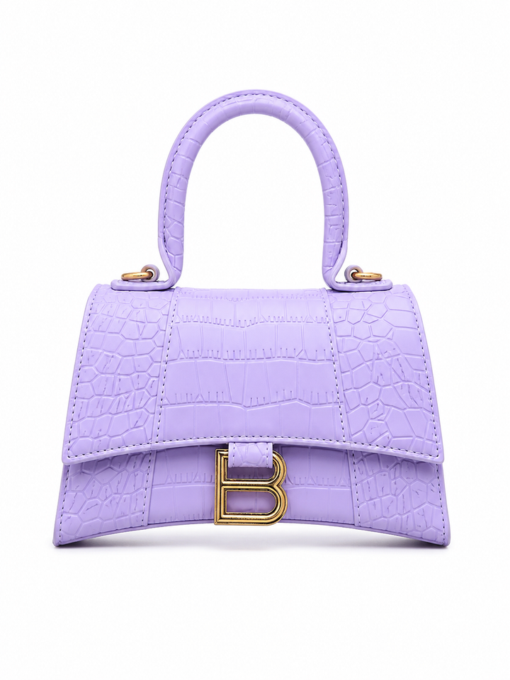 Black Croc Effect Top Handle Hourglass Handbag | Structured Grab Bag