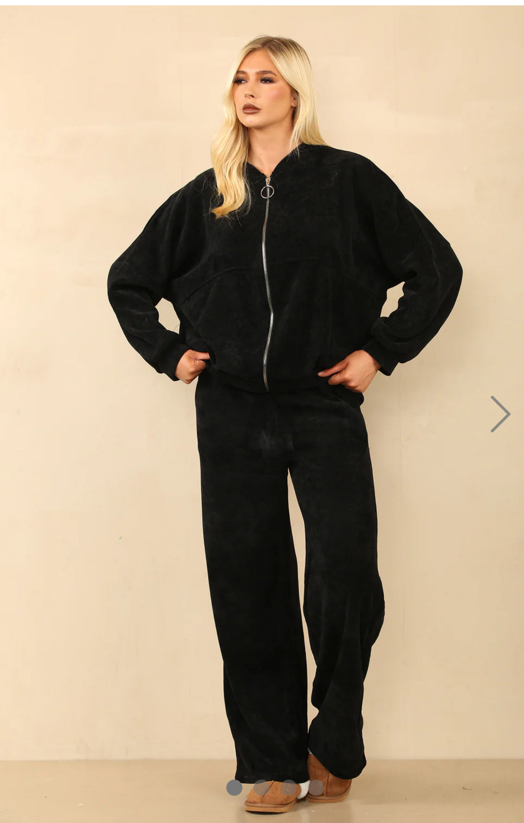 Black textured silver zip detail long wear set 
