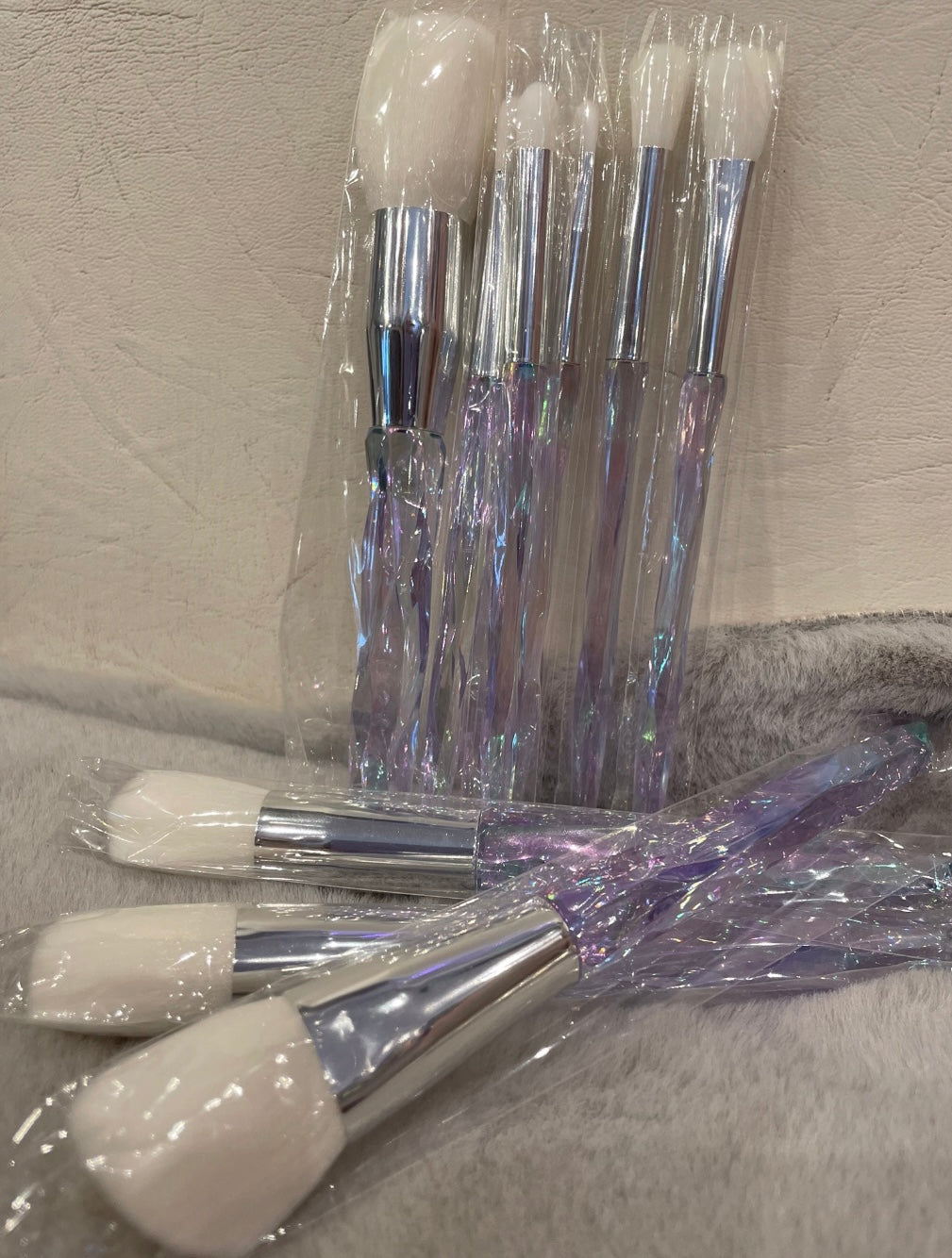 Crystal make up brush set, stylish lilac sparkle 10 pieces per pack