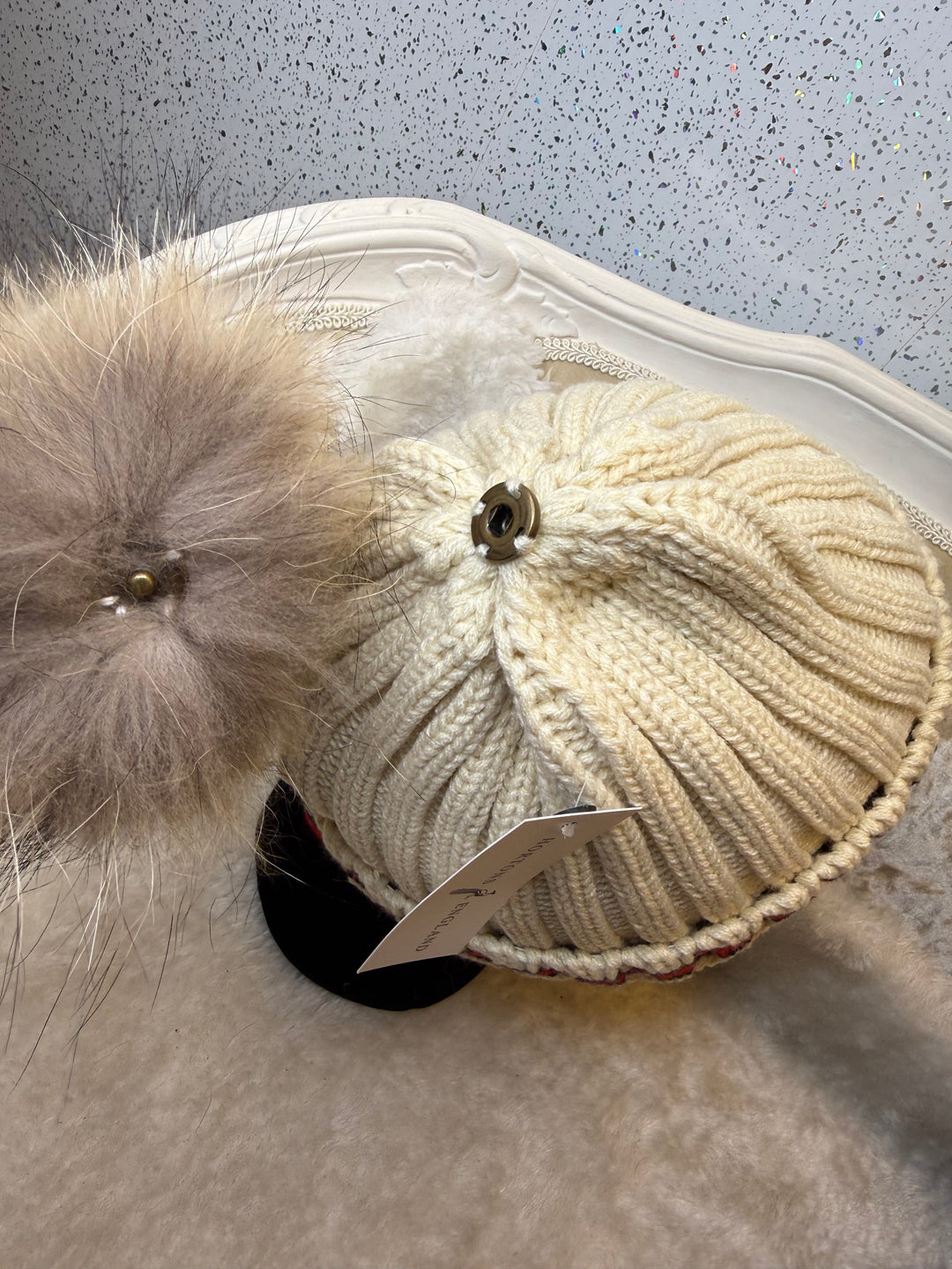 Stripe Hat with Removable Fur Pom Pom