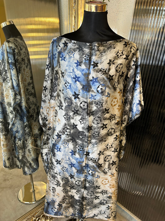 Blue and black tie dye kaftan
