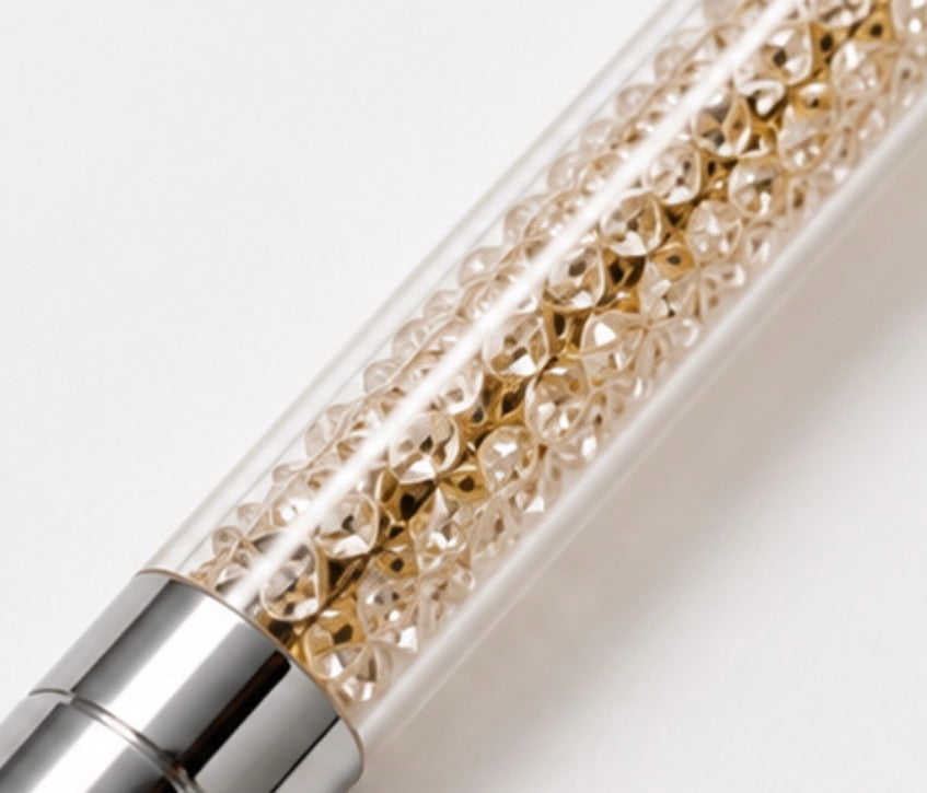Elegant silver crystal ballpoint pen with sparkling crystal-filled transparent barrel