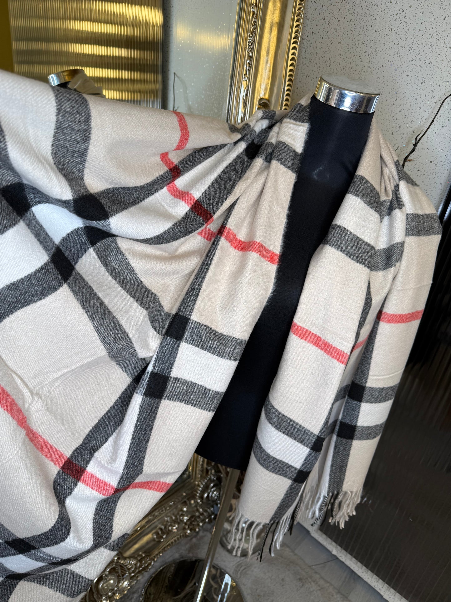 Beige checked scarf