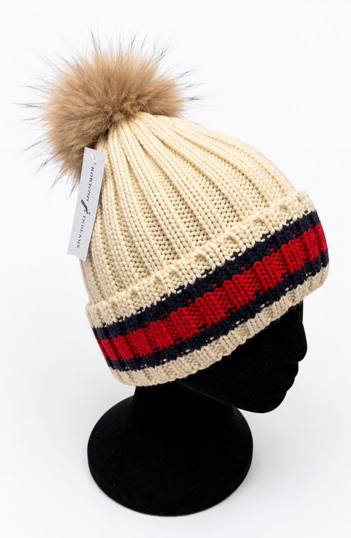 Luxury Ribbed Knit Bobble Hat with Removable Faux Fur Pom Pom