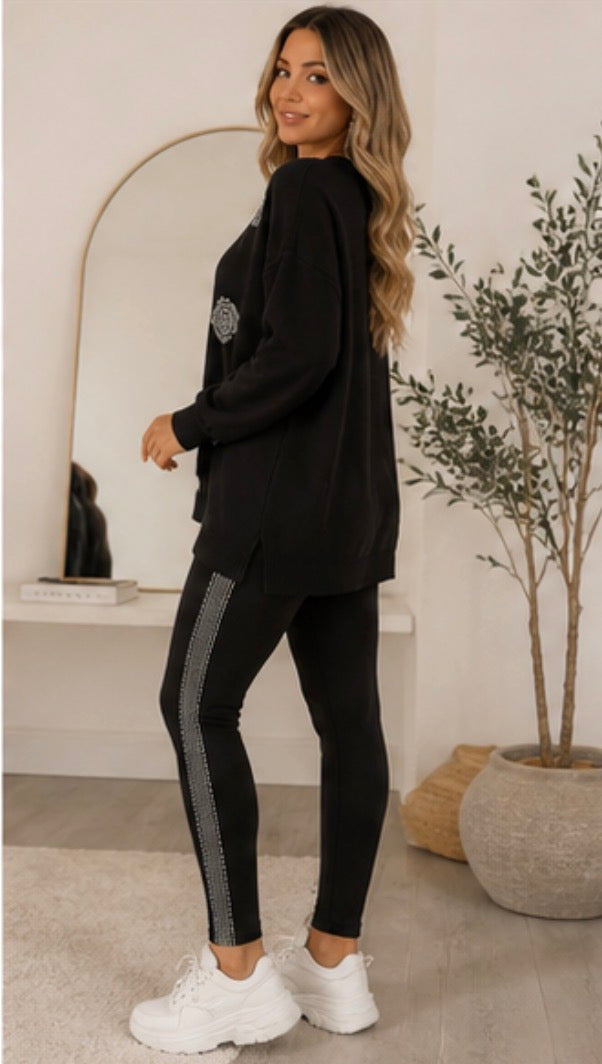 Black Crystal detailed loungewear set 
