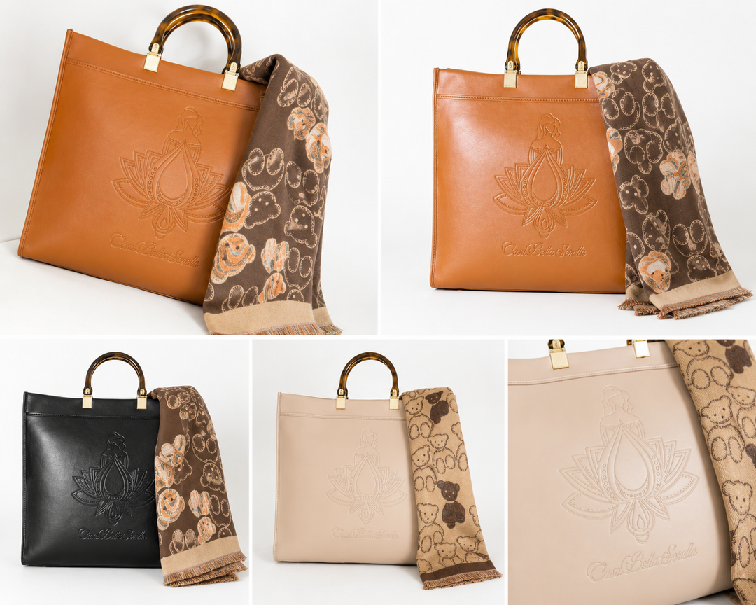 Casa Bella Sorella embossed tote handbag with matching patterned fashion scarf