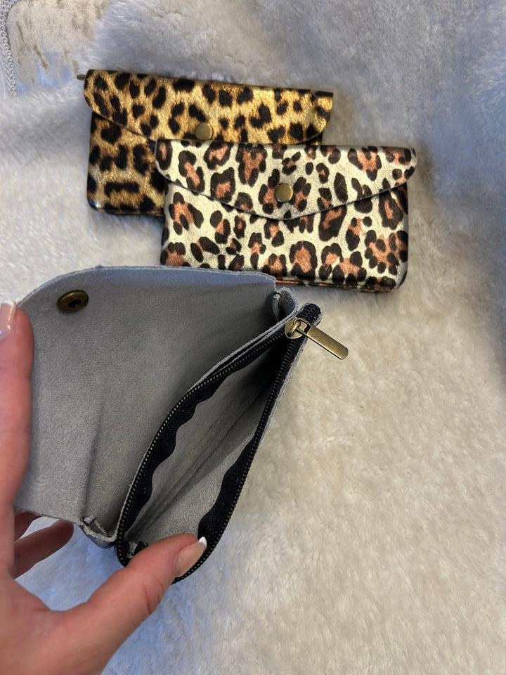 Leopard print real leather purses in different colours 