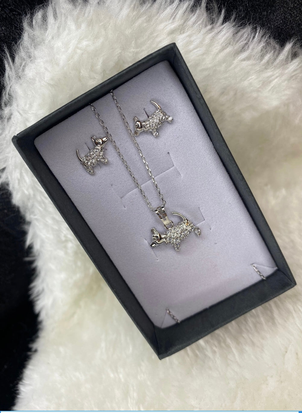 Crystal dog necklace and earring set