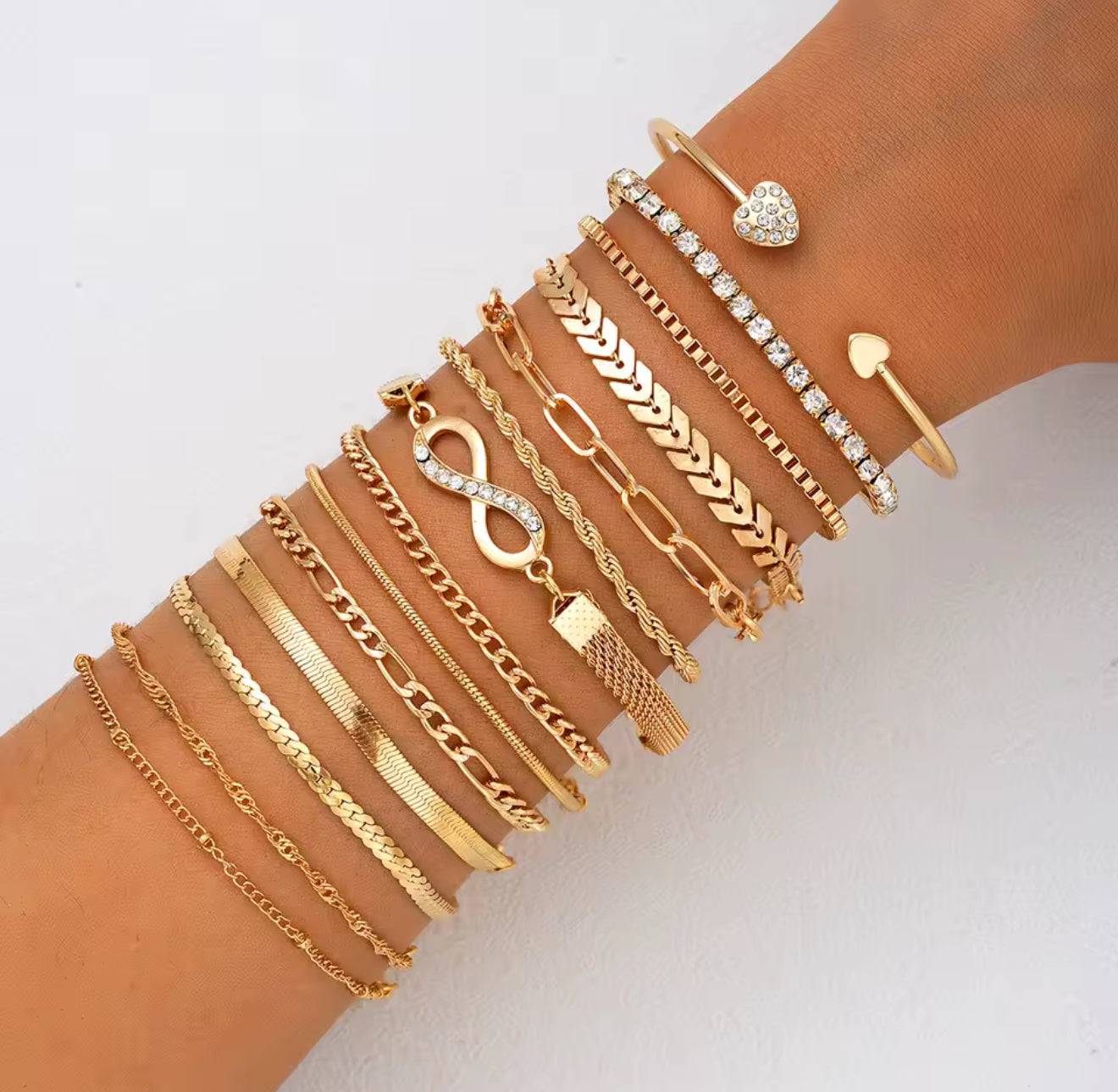 Chain and bangle bracelet stack set