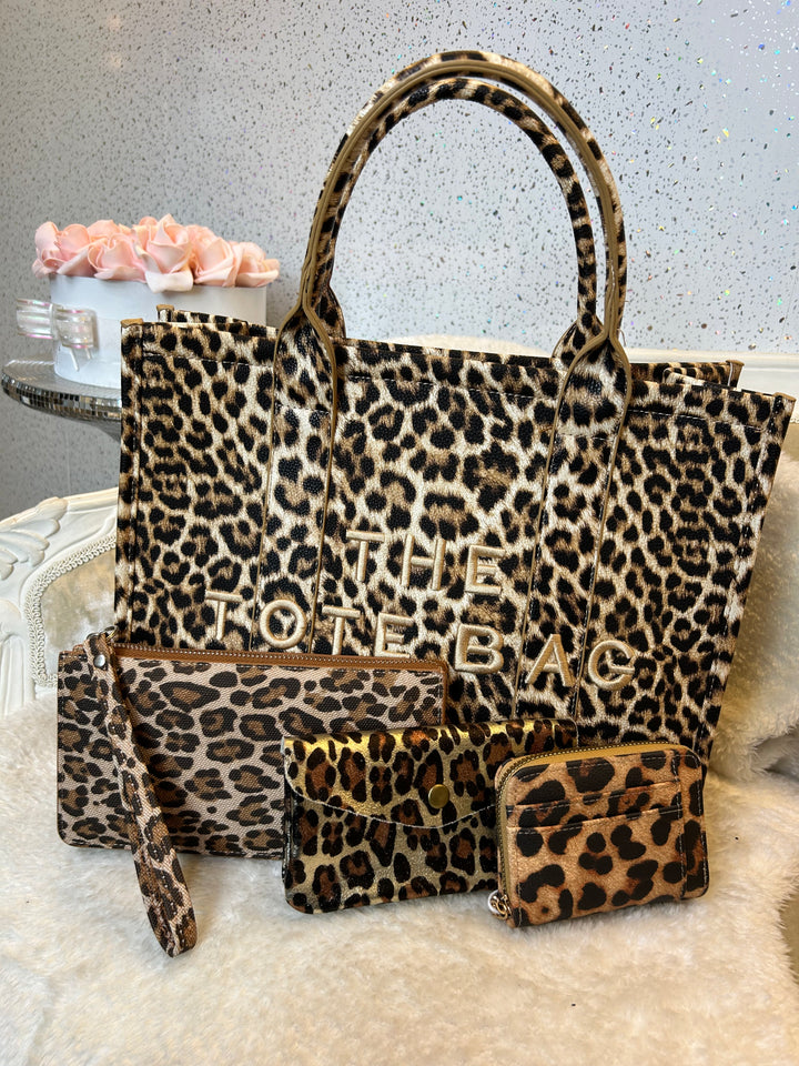 Leopard print tote bag with matching pouch