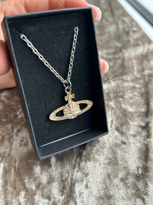 Gold planet necklace