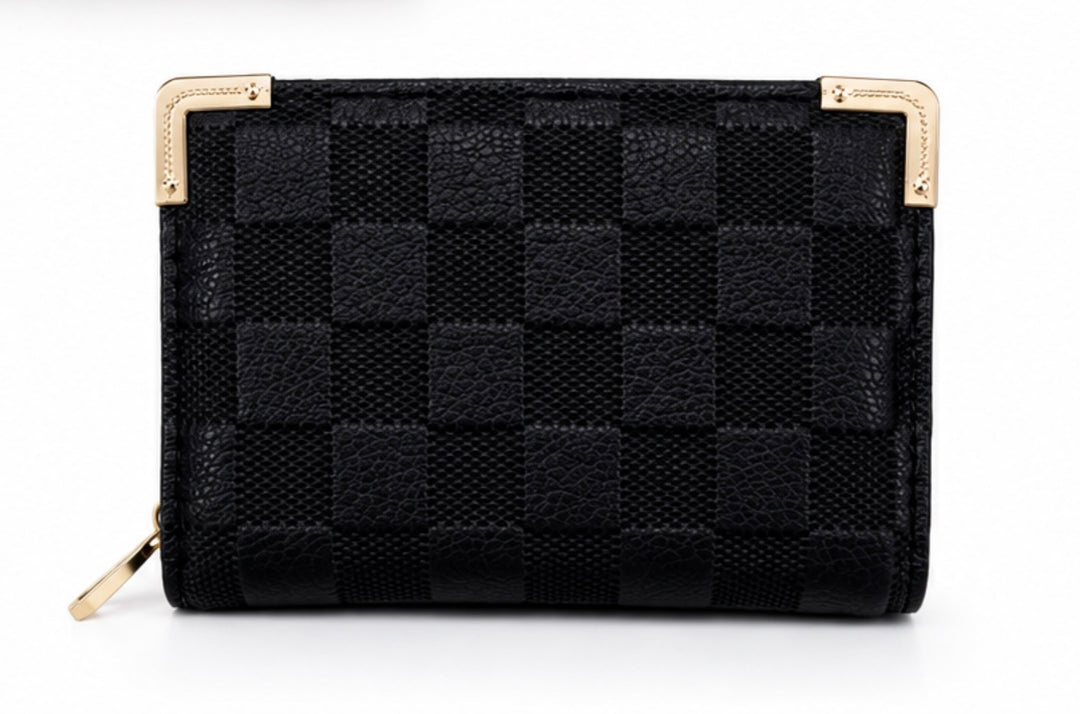 Gold edge quilted black purse