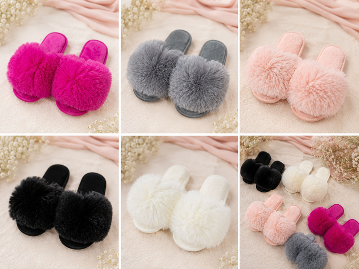 Girls fluffy faux fur slip on slippers 