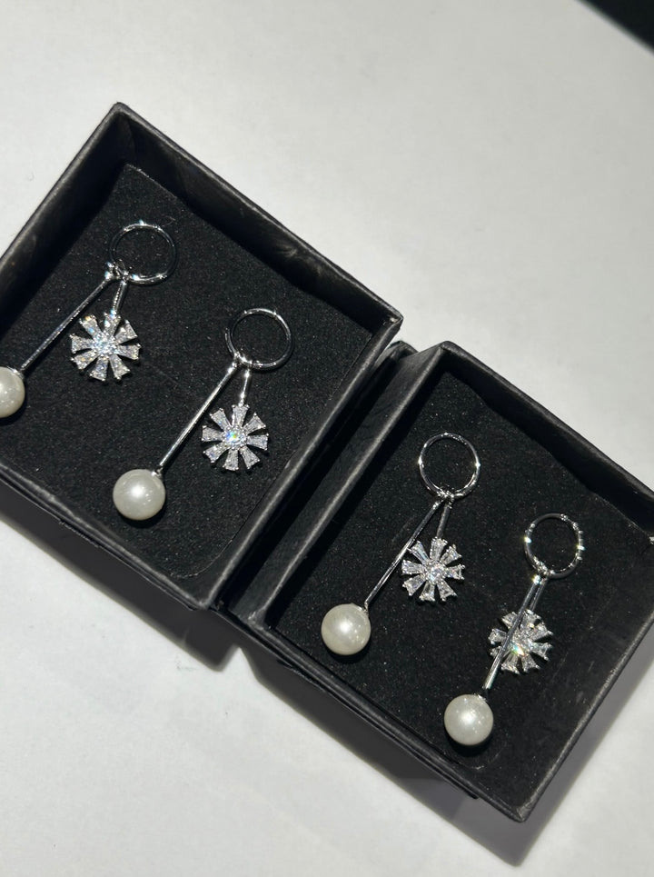 Wedding Earrings Pearl &amp; Crystal Flowers