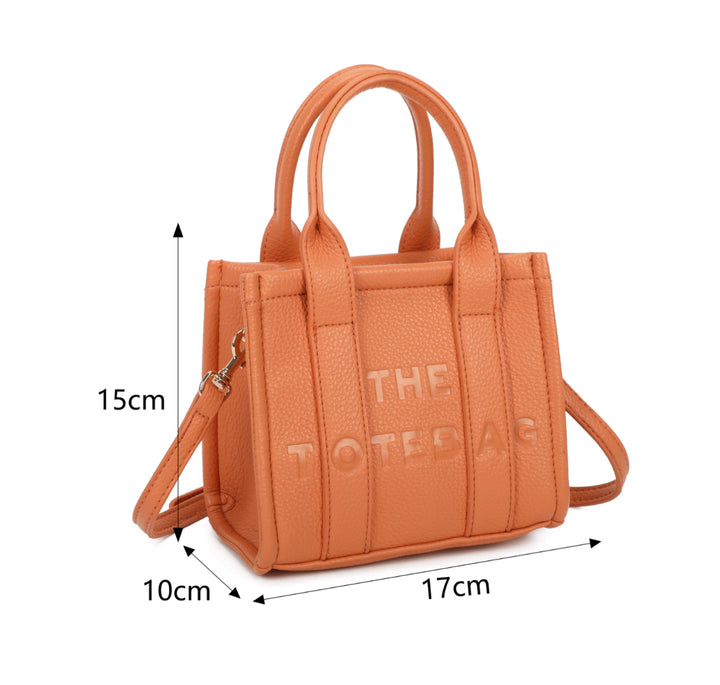 A orange mini tote bag with &