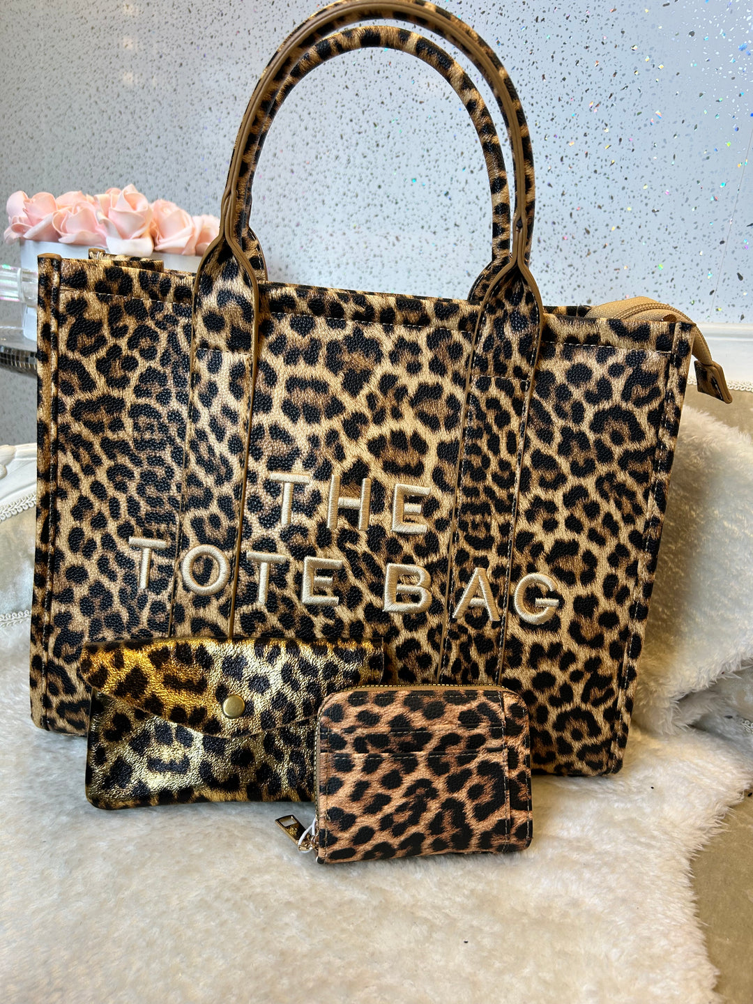 Leopard print tote bag with &