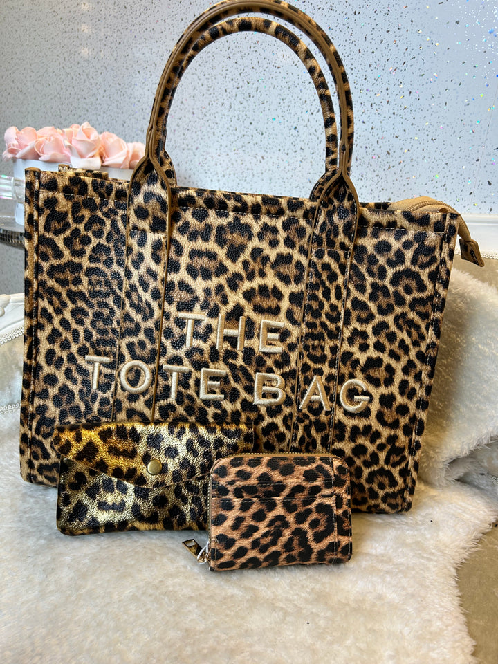 Leopard print tote bag with &