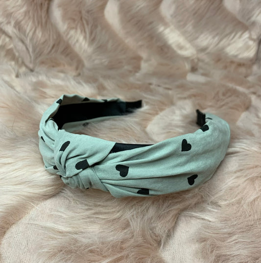 Heart print head band, pink or mint