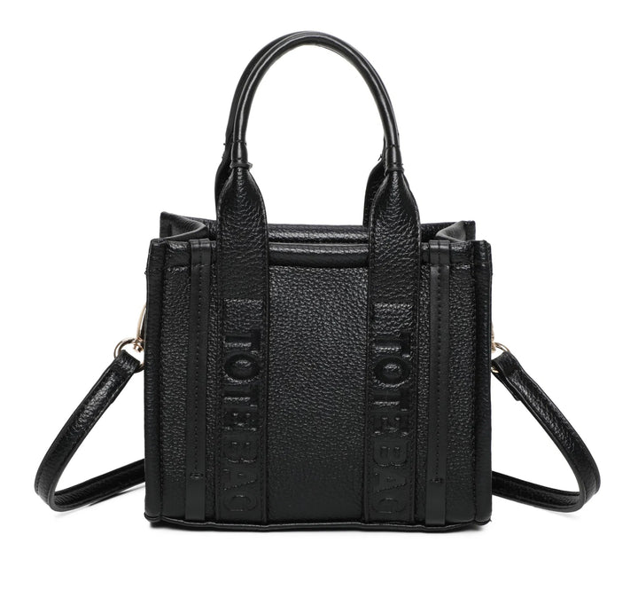 Black tote bag text handbag with gold detail 