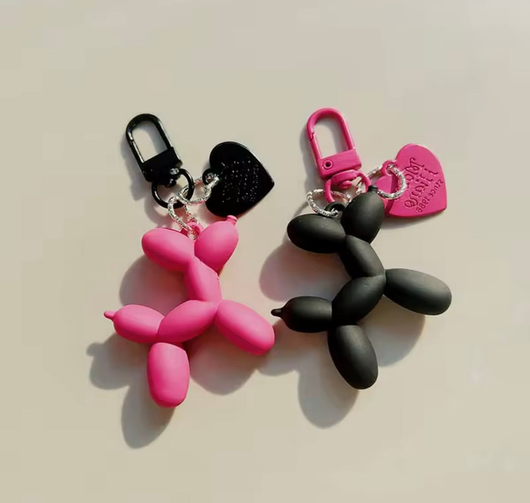 Balloon dog keyring charm with heart tag