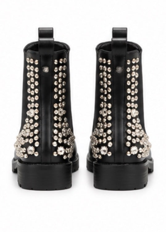 Black crystal studded Chelsea boots with elastic sides and back detail, women’s stylish ankle boots