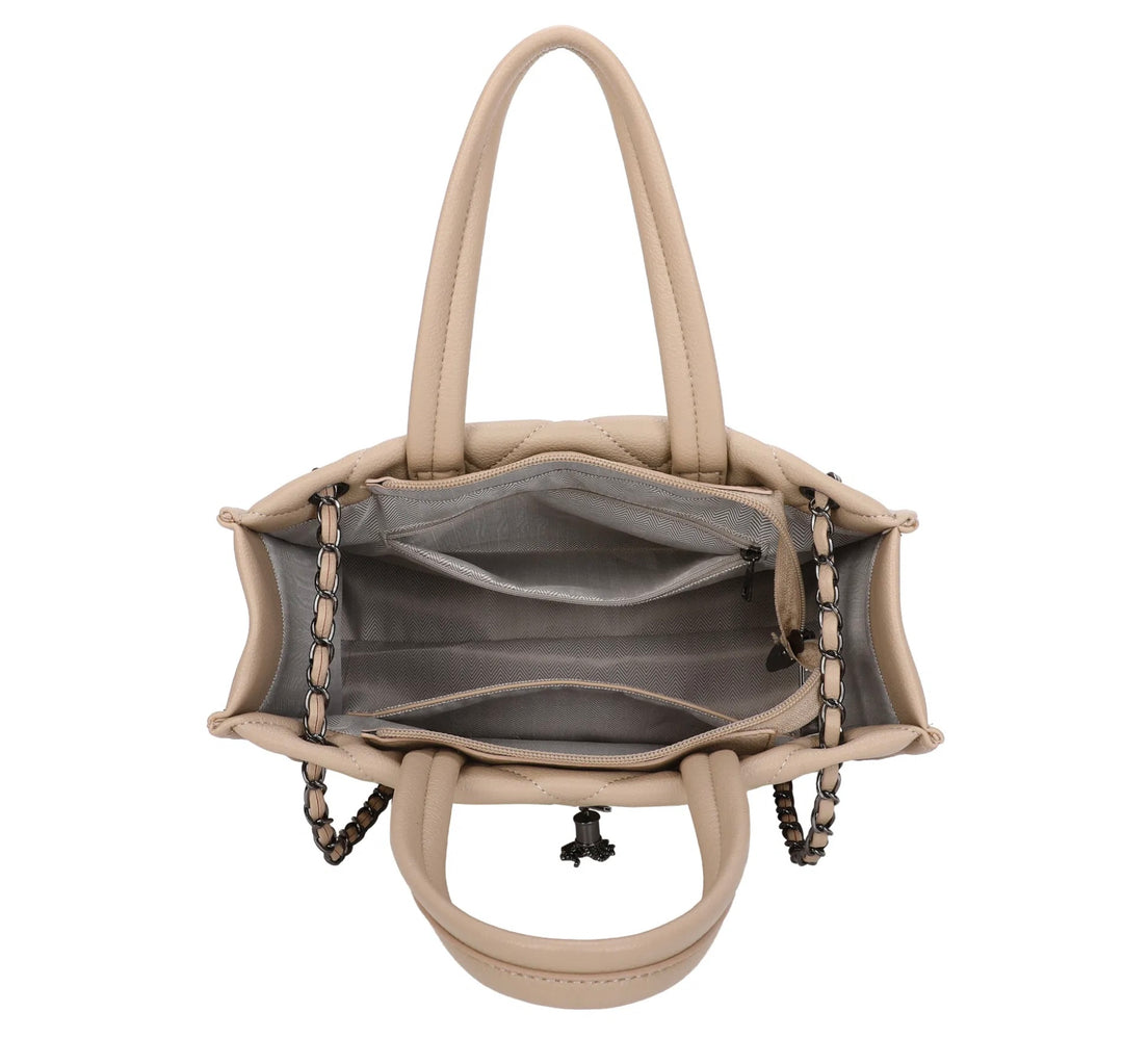 Beige handbag with chain details 