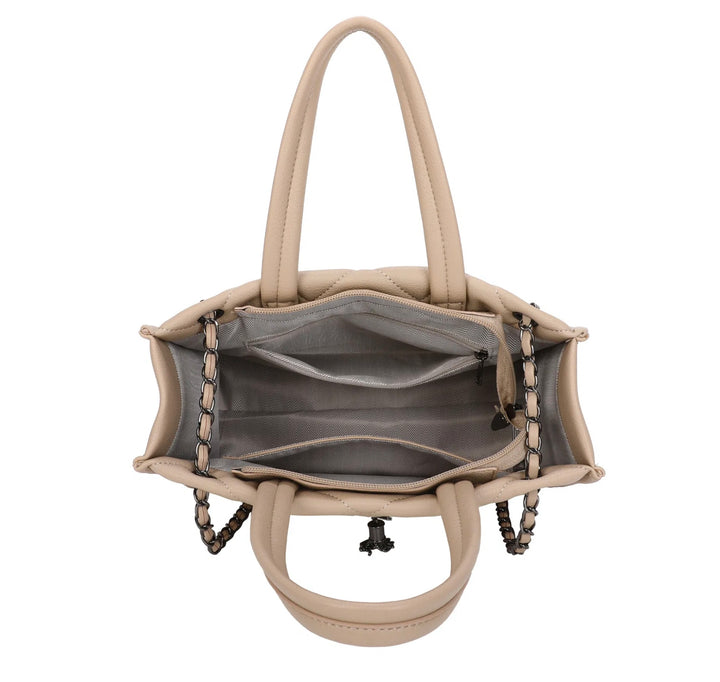 Beige handbag with chain details 