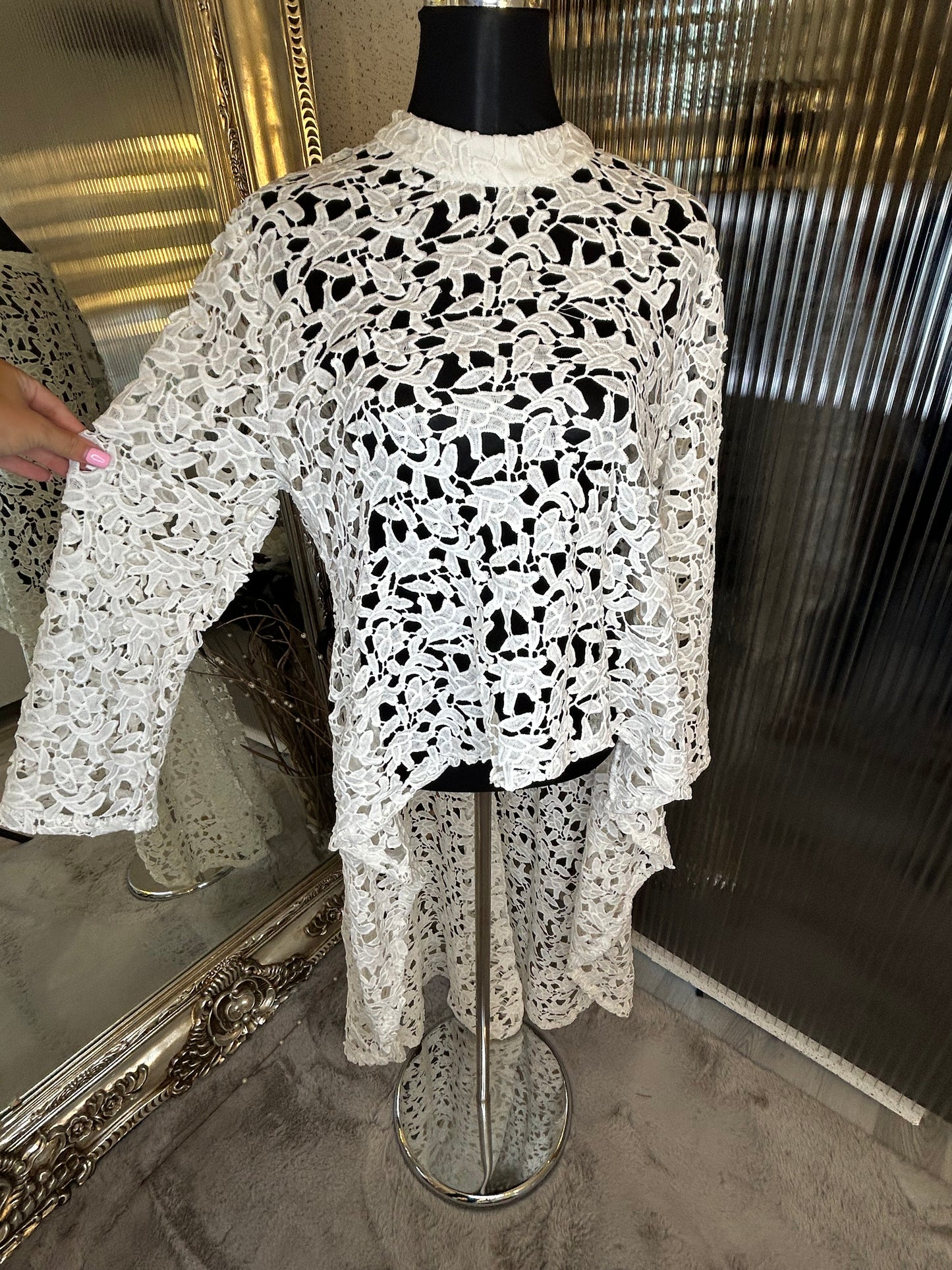 White Lace Long Sleeve Top