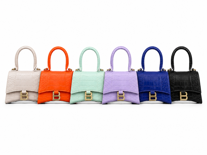 Black Croc Effect Top Handle Hourglass Handbag | Structured Grab Bag