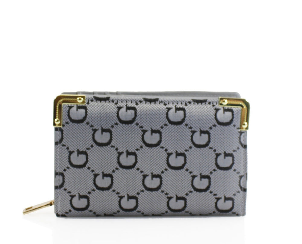 Gray wallet with black pattern on a white background