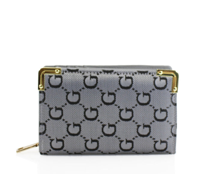 Gray wallet with black pattern on a white background