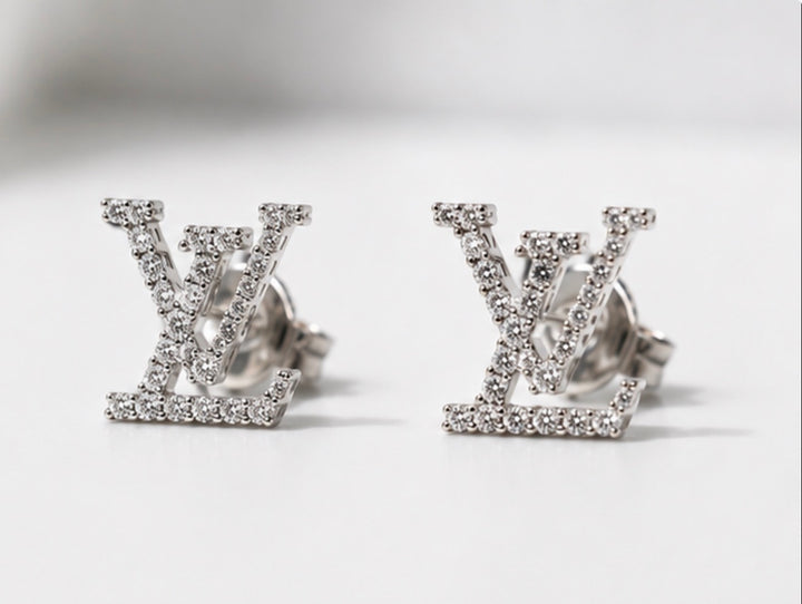 Silver Crystal Monogram Stud Earrings