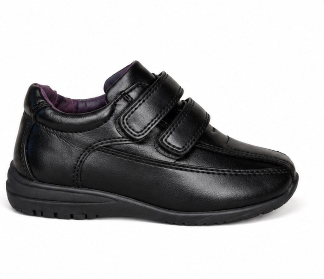 black smart boys school shoes with velcro fastening 