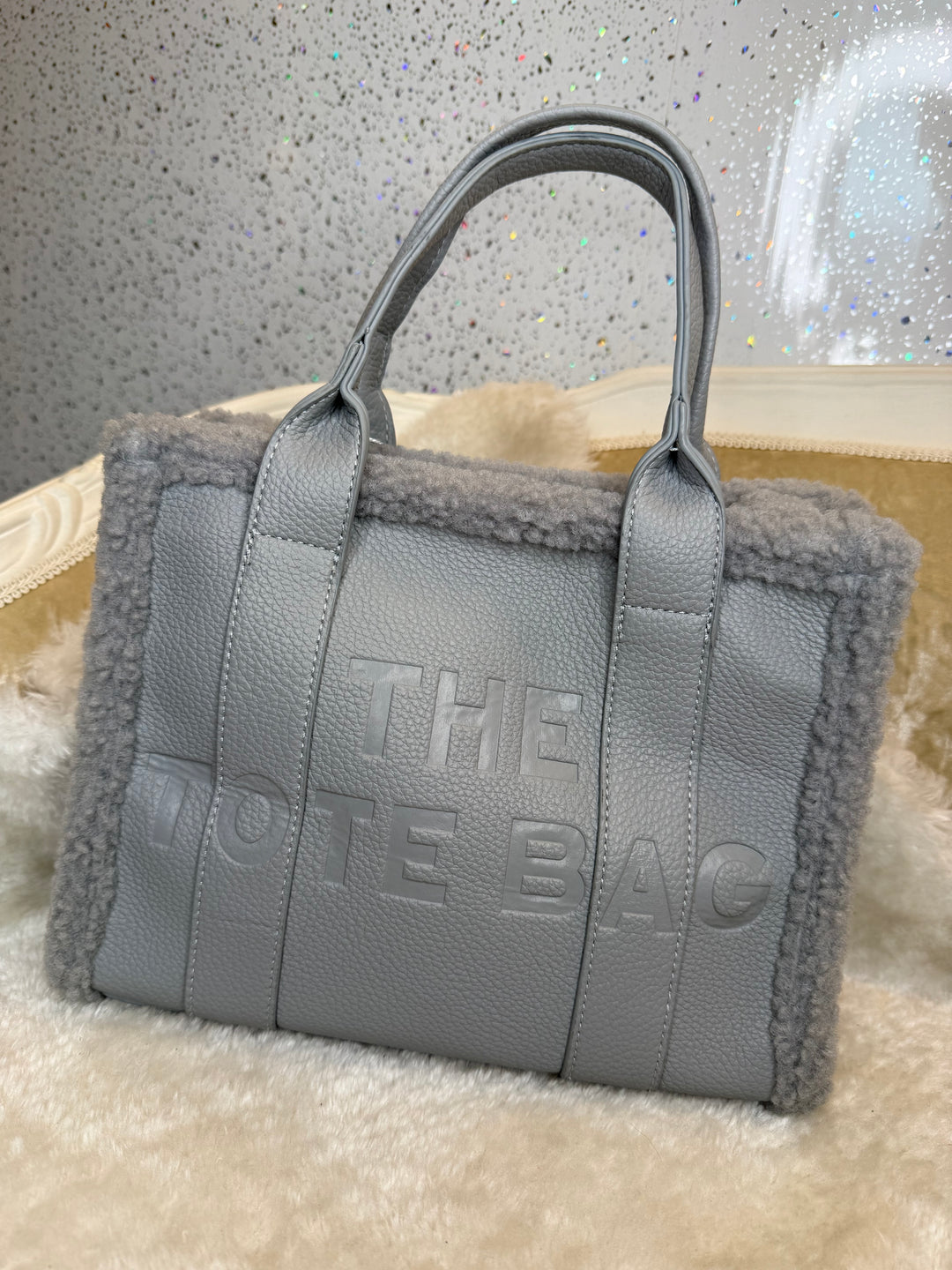 Debossed Small Fuzzy Edged Tote Handbags