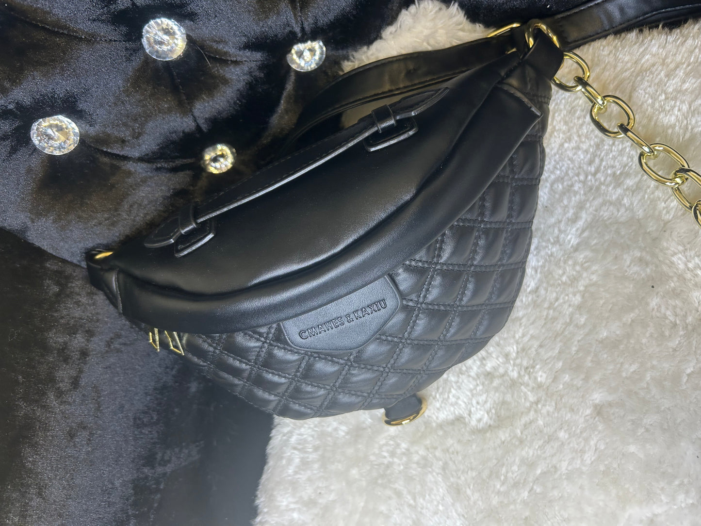 Black chain detailed bum bag