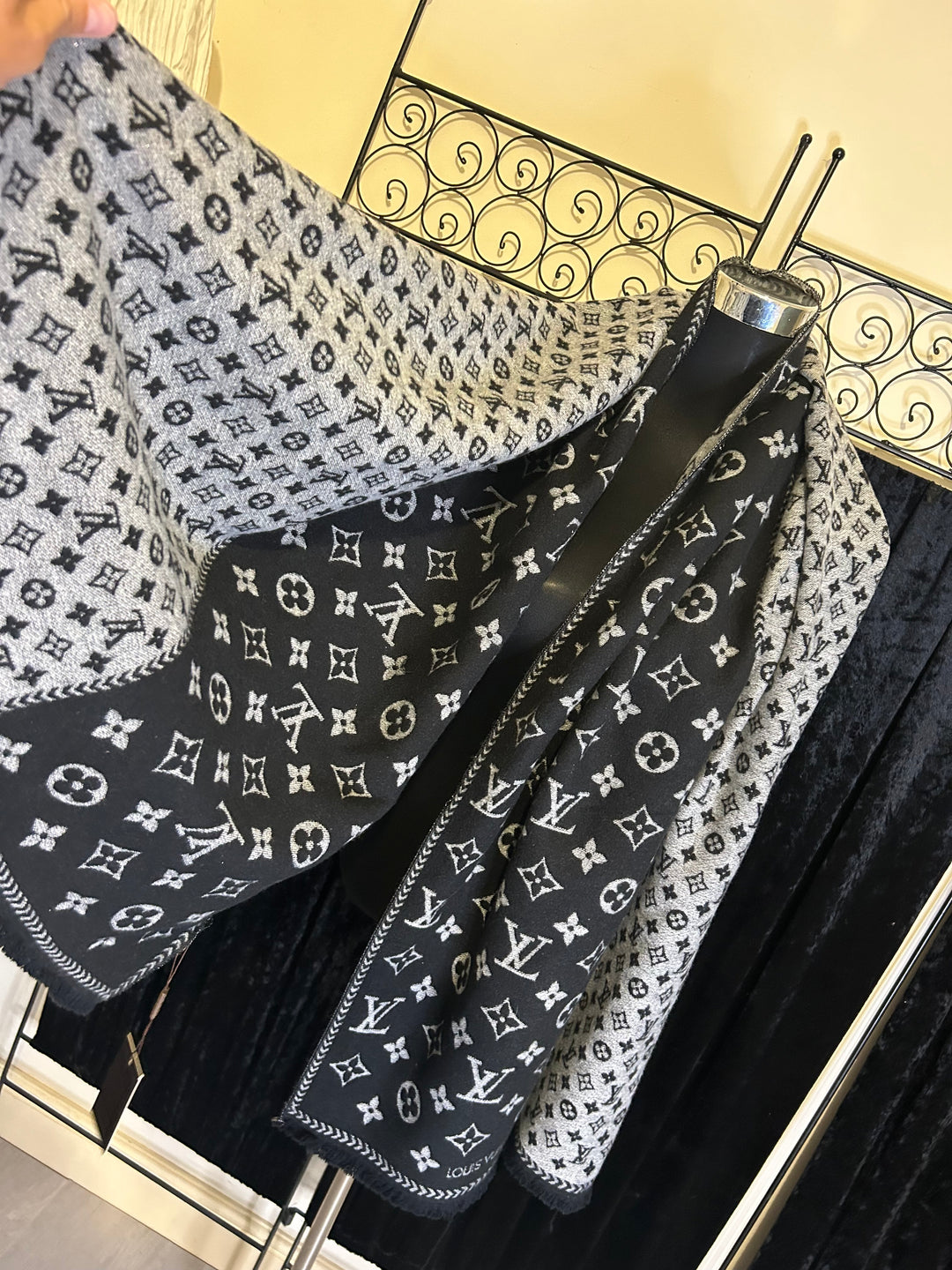 bold inspired letter print design scarf in black and silver