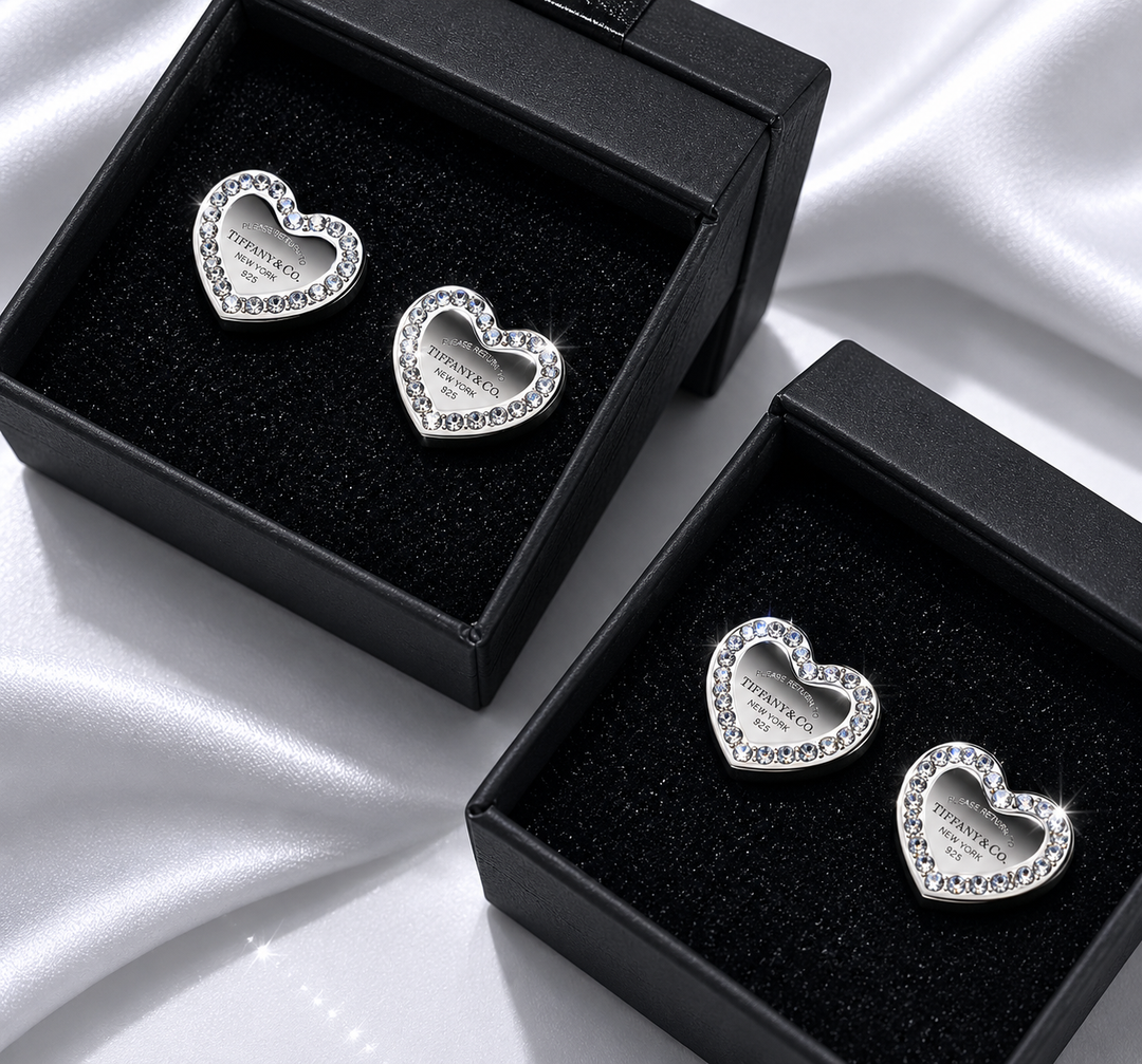 Silver crystal heart stud earrings 