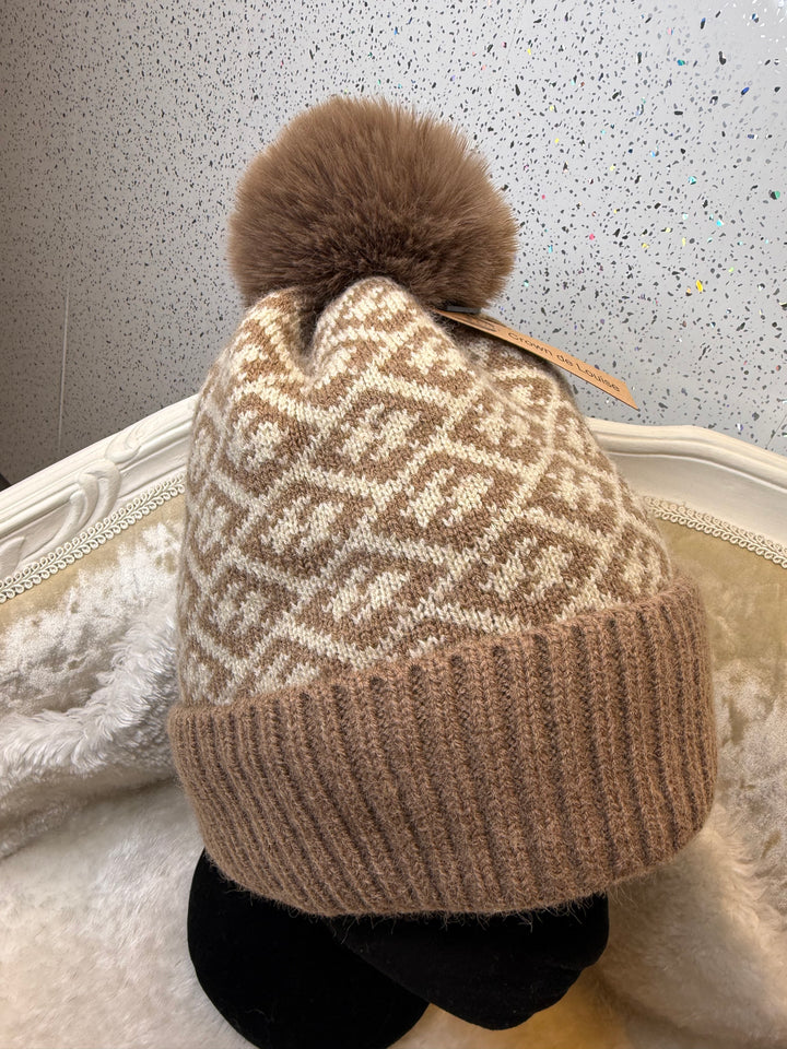 Beige fur lined hat