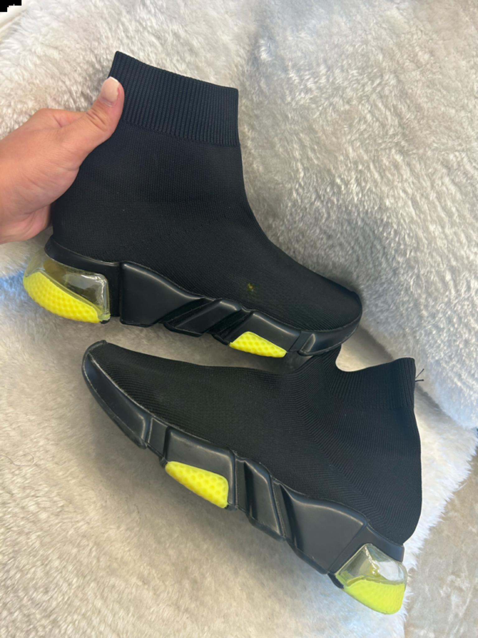 Black ankle boots trainers  with yellow sole 