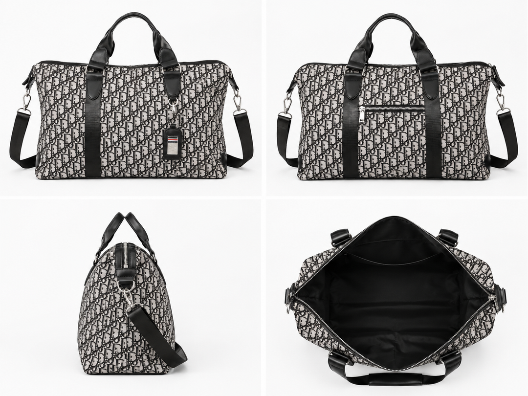 Luxury travel holdall weekend bag in monogram designs with detachable shoulder straps.