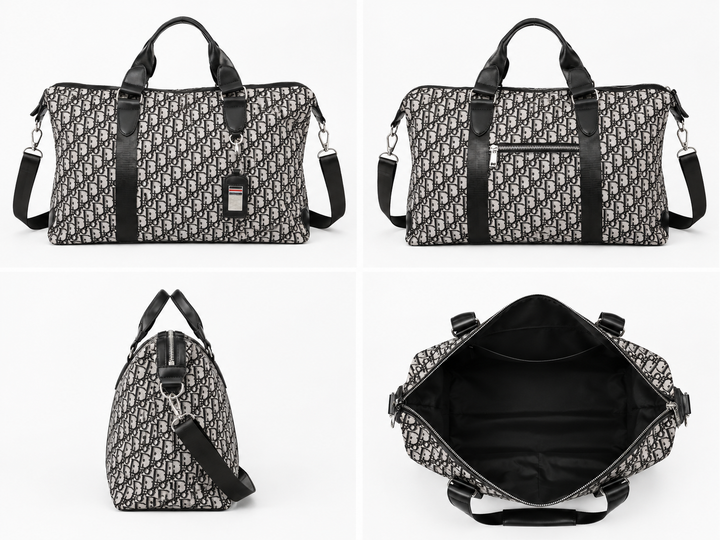 Luxury travel holdall weekend bag in monogram designs with detachable shoulder straps.
