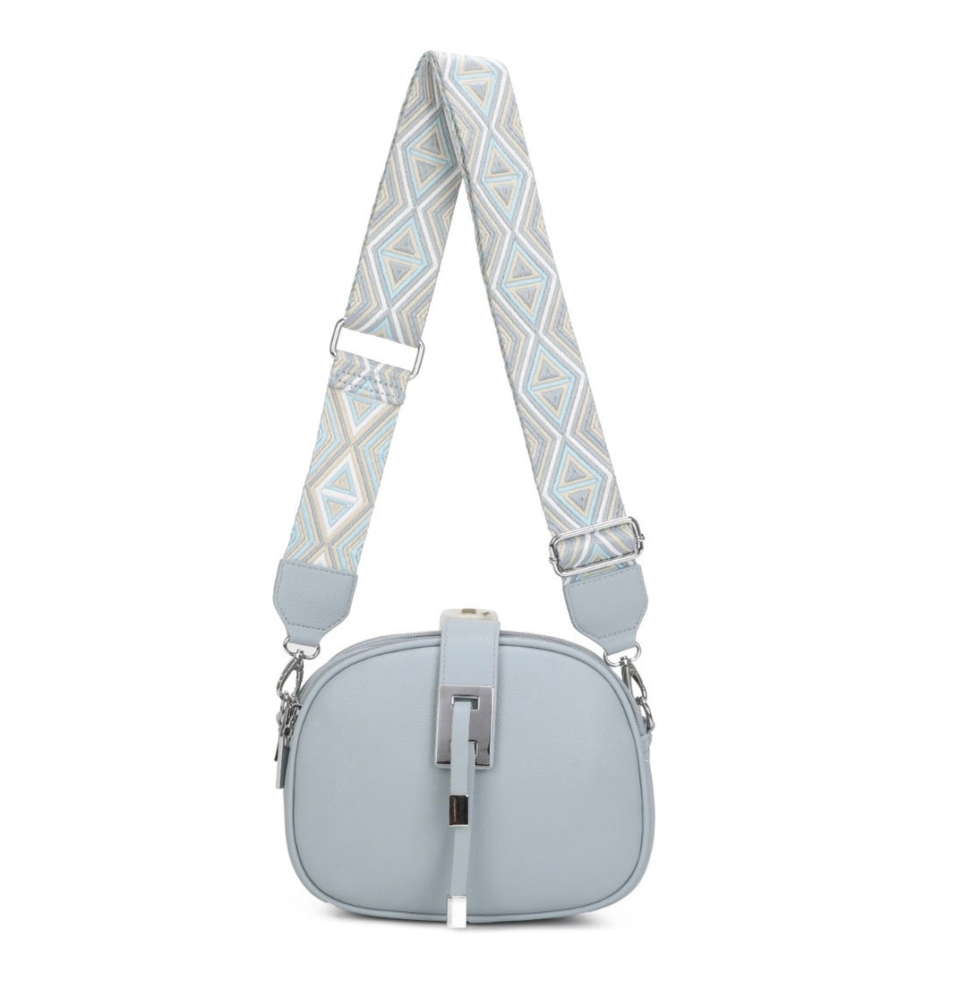  Grey handbag with a patterned strap