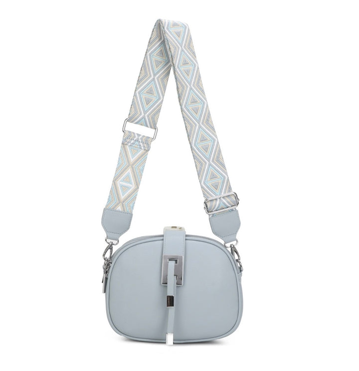  Grey handbag with a patterned strap