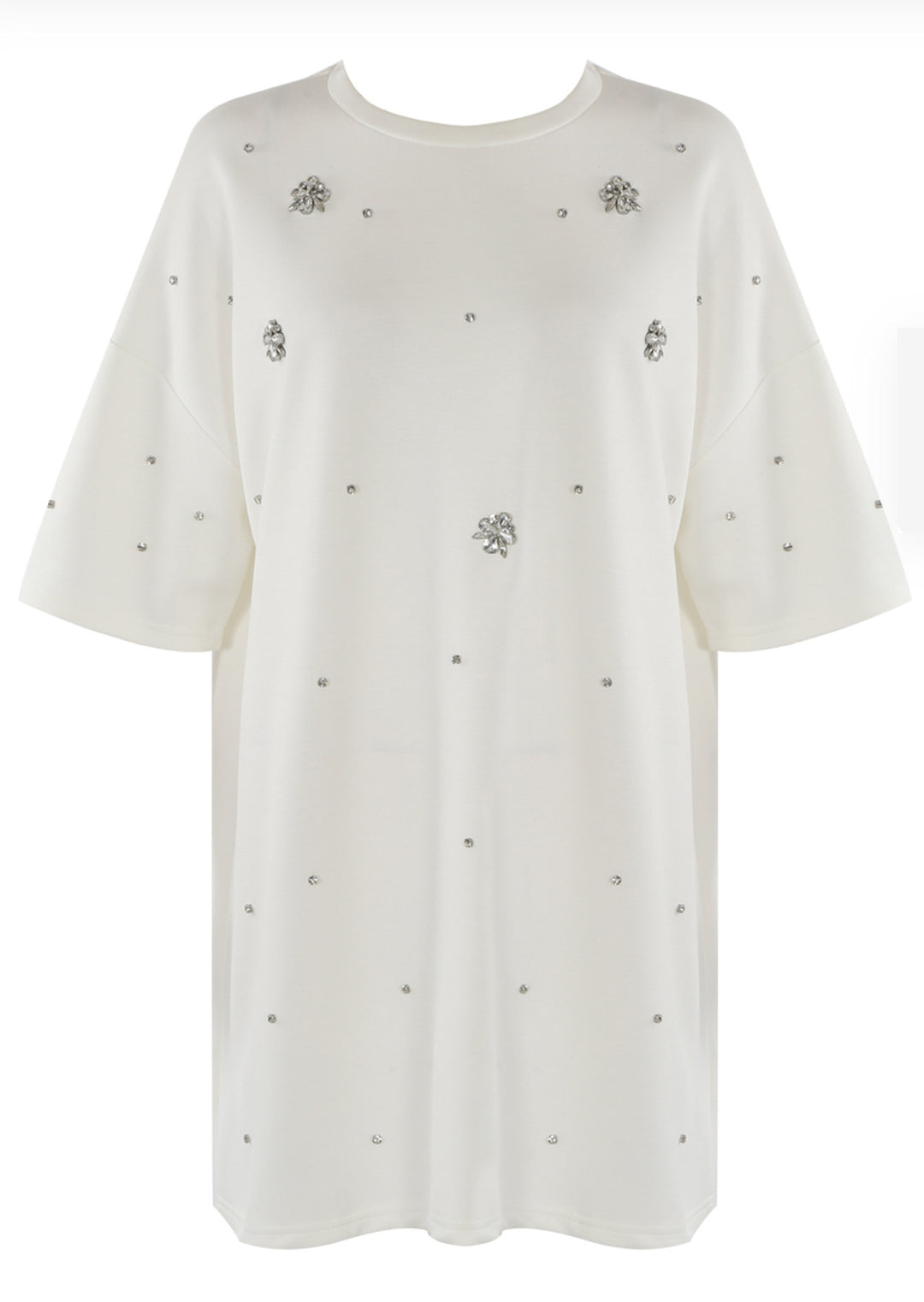 White t-shirt dress with crystal embellishments 